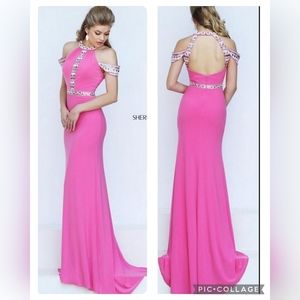 Sherri Hill Halter Pink Beaded Barbielicious Evening Gown Size 4